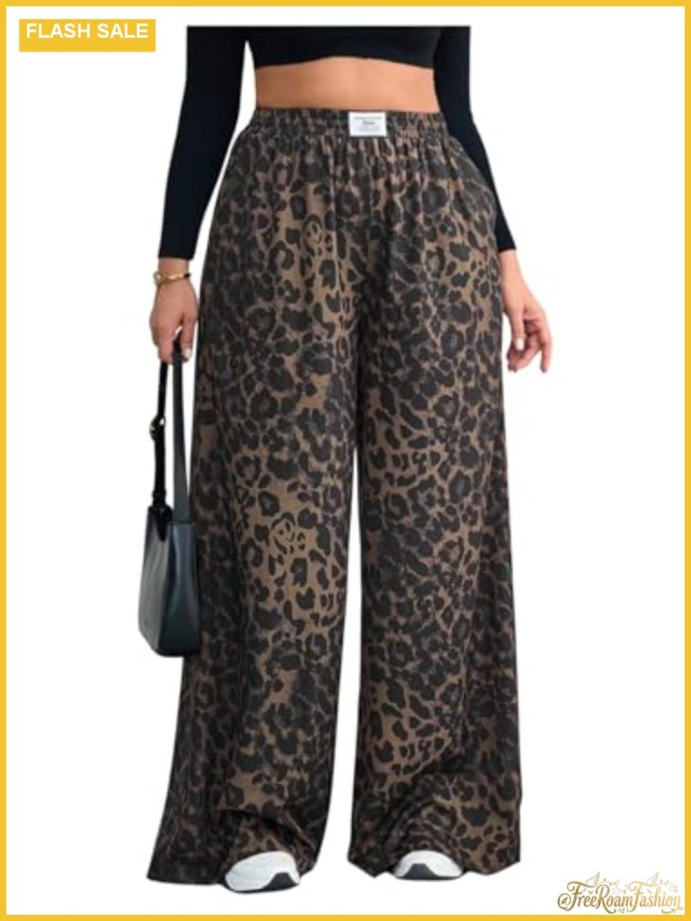 Leopard Baggy Wide Leg Pants High Waist Elastic Waist Pockets